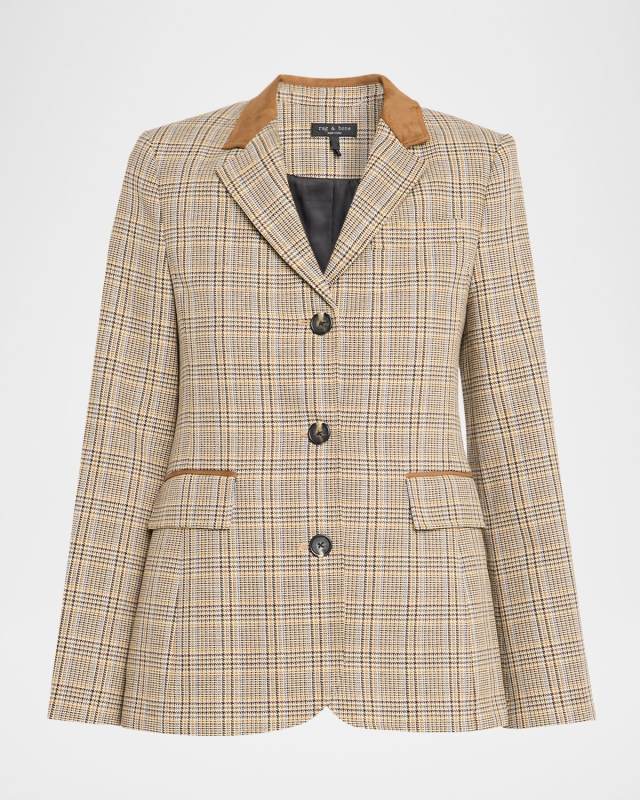 Evia Houndstooth Plaid Blazer